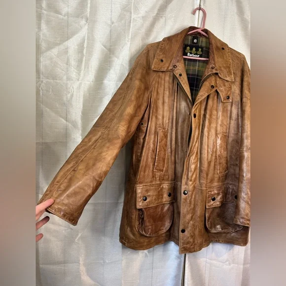 Barbour Men's Tan Leather Field Jacket vintage - Picture 6 of 15